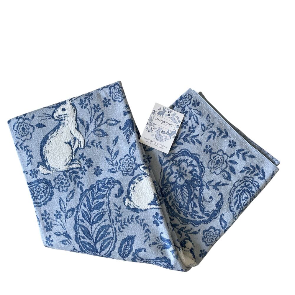 Shabby Chic Paisley Easter Bunny Throw Blanket 50x70 Spring Blue White New